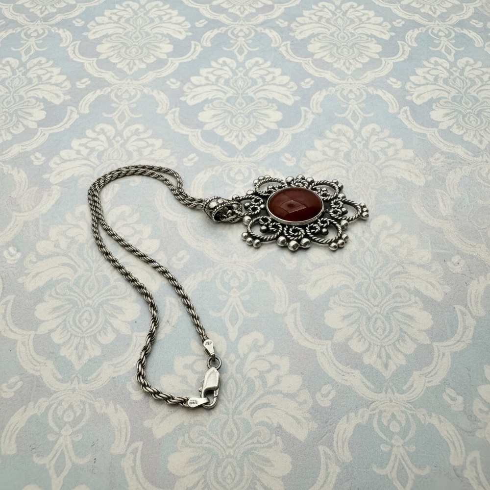 Sterling Silver Carnelian 1990s circa necklace total weight 39 grams 925 stamp - Picture 6 of 6